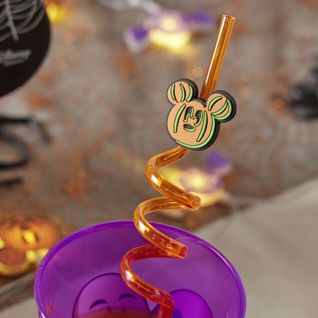 Paille Halloween Disney Mickey x4 plastique torsad&eacute; orange L27,5cm