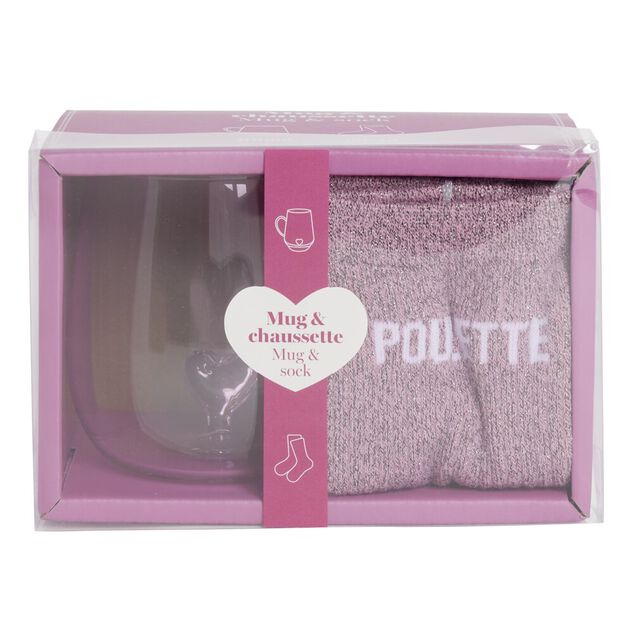 Coffret mug chaussettes Poulette rose