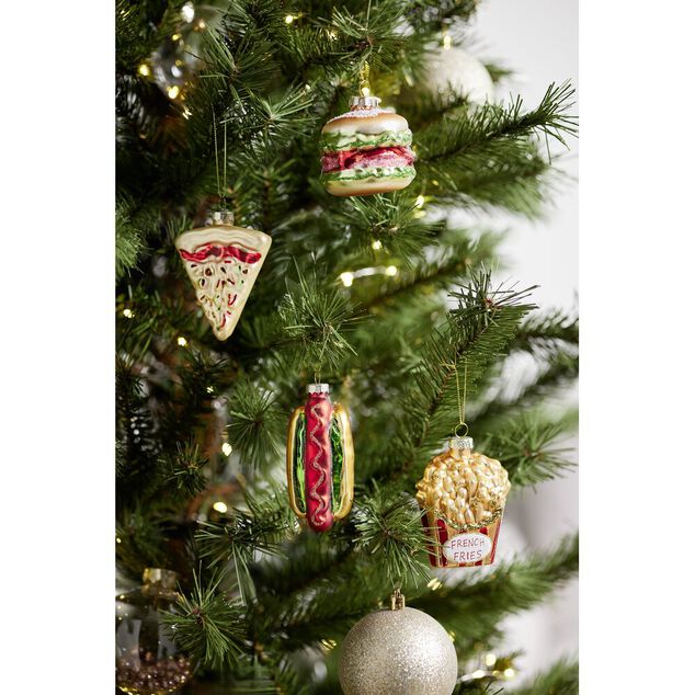 Boule de No&euml;l en verre forme nourriture fast food H7cm (6 mod&egrave;les)