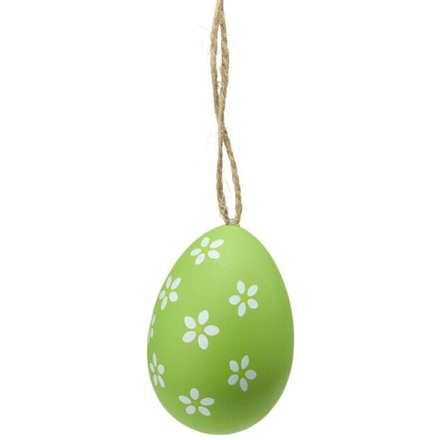 oeuf de P&acirc;ques &agrave; suspendre x6 plastique d&eacute;cor&eacute; vert et blanc &Oslash;4xH6cm