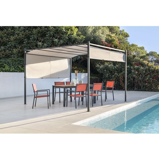 Tonnelle coulissante carr&eacute;e Nazare gris UPF50+ 298x298xH220cm