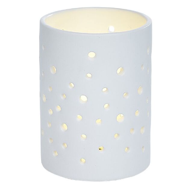 Bougeoir LED c&eacute;ramique ajour&eacute; noir &Oslash;7,8xH10,5cm