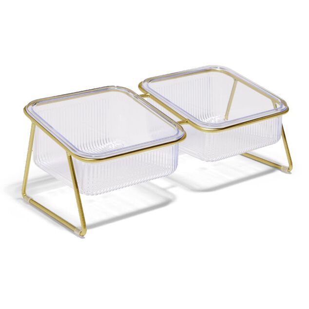 Gamelle double pour chat support métal doré