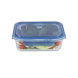 Bo&icirc;te de conservation alimentaire herm&eacute;tique verre et plastique bleu 1L