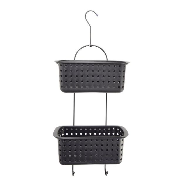 Serviteur de douche à suspendre 2 paniers plastique noir 29,5x14xH70cm