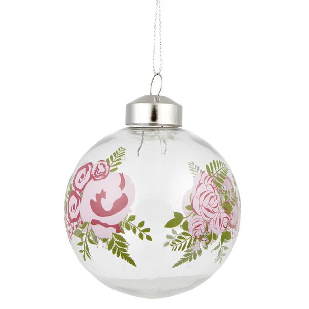 Boule de No&euml;l transparente d&eacute;co fleur &Oslash;8 cm