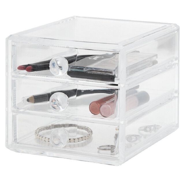 Organisateur &agrave; maquillage 3 tiroirs transparent