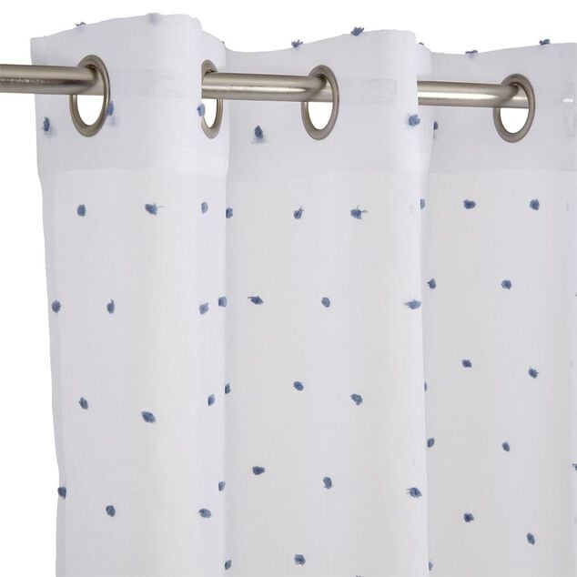 Voilage blanc avec pompons bleus 100% polyester 140x240cm