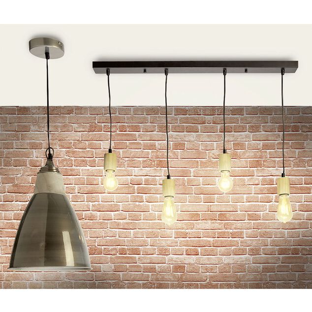 Lustre &agrave; suspension filaire 4 t&ecirc;tes m&eacute;tal et bois noir mat