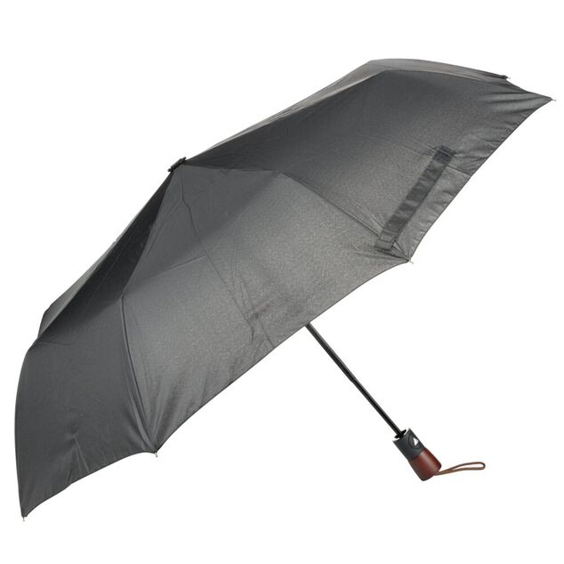 Parapluie pliable noir avec pochette de rangement et manche en bois