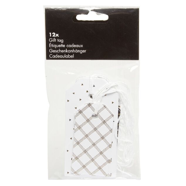 &Eacute;tiquette cadeau blanc et noir x 12