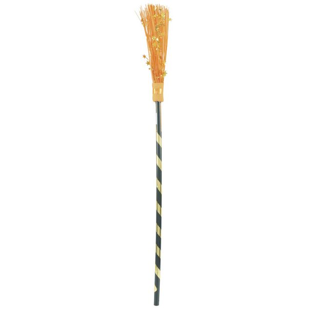 Balai sorci&egrave;re Halloween fluo d&eacute;cor &eacute;toile H93 cm