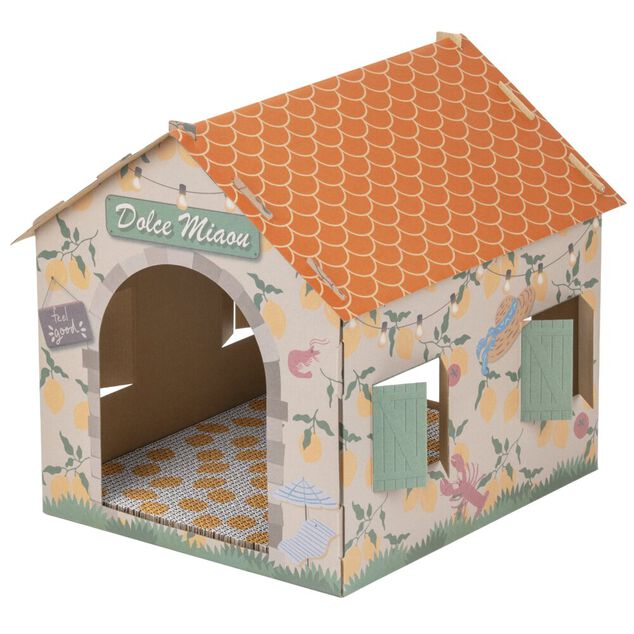 Maison pour chat carton d&eacute;cor Dolce Miaou 41x36xH41cm
