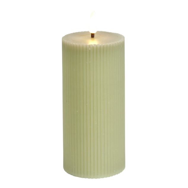 Bougie pilier &agrave; LED stri&eacute;e vert &Oslash;7xH15cm