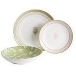 Service vaisselle porcelaine 4 personnes 12 pi&egrave;ces motif floral vert et beige