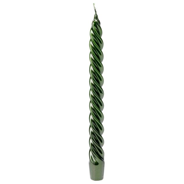 Bougie cire X2 pcs forme flambeau torsad&eacute; H25 cm vert