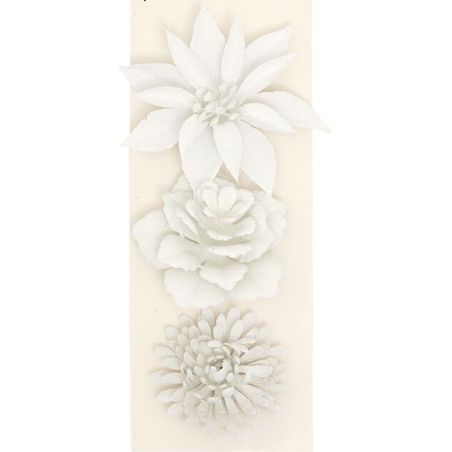 Fleur blanche &agrave; paillettes &agrave; suspendre No&euml;l x3
