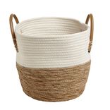 Pani&egrave;re tress&eacute;e coton beige et jacynthe avec poign&eacute;es &Oslash;30xH28cm