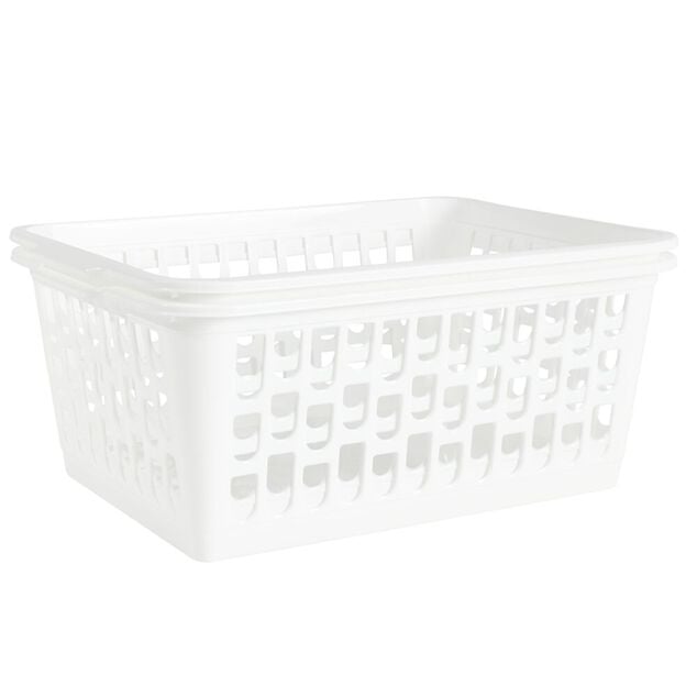 Pani&egrave;re de rangement x2 ajour&eacute;e plastique blanc 36,5x25,5xH15,5cm