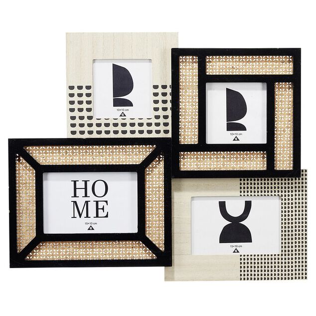 Pêle mêle effet simili bois et rotin 4 vues 38x46cm