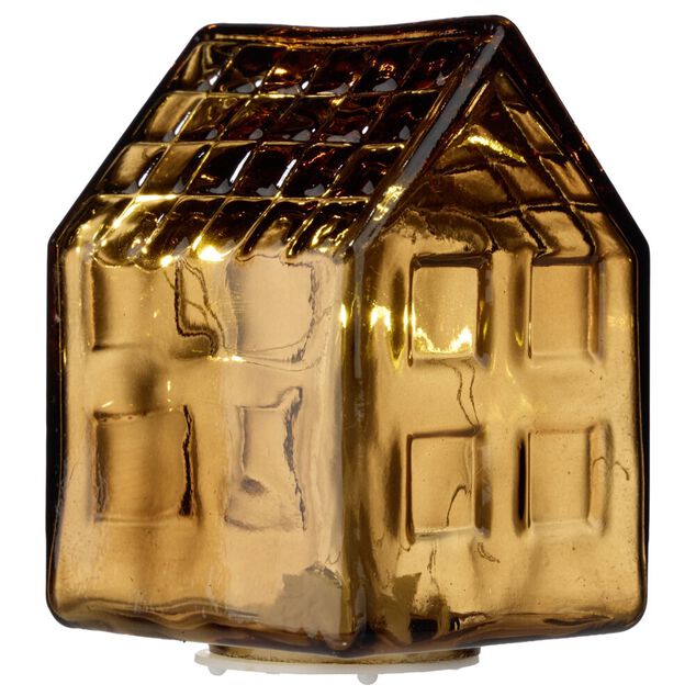 Maison d&eacute;co &agrave; poser &agrave; LED en verre 6,5x6,5xH9cm (4 mod&egrave;les)