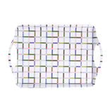 Plateau rectangulaire blanc motifs carreaux multicolores 34x50,5cm