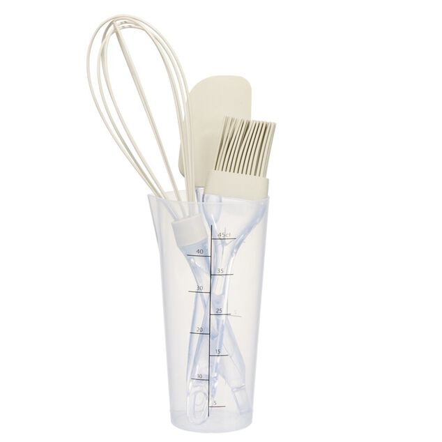 Kit p&acirc;tisserie ustensile x4 plastique et silicone beige