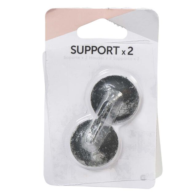 Support de tringle adh&eacute;sif rond m&eacute;tal noir argent&eacute; x2
