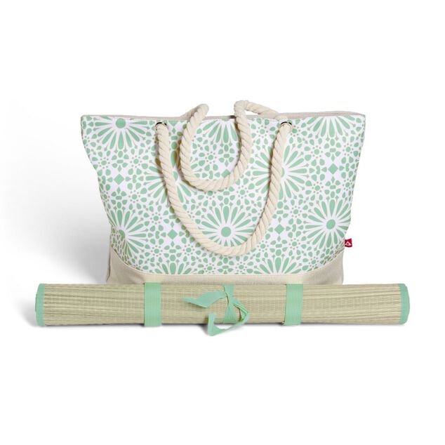 Sac de plage 48x29cm et natte 180x60cm Funky polyester et paille