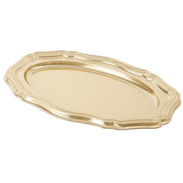 Plat de pr&eacute;sentation ovale X2 pcs L45X29X&eacute;p.2 cm dor&eacute;
