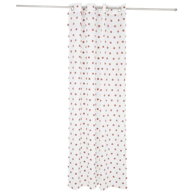 Voilage polyester &agrave; pompon 140x240cm blanc et rose