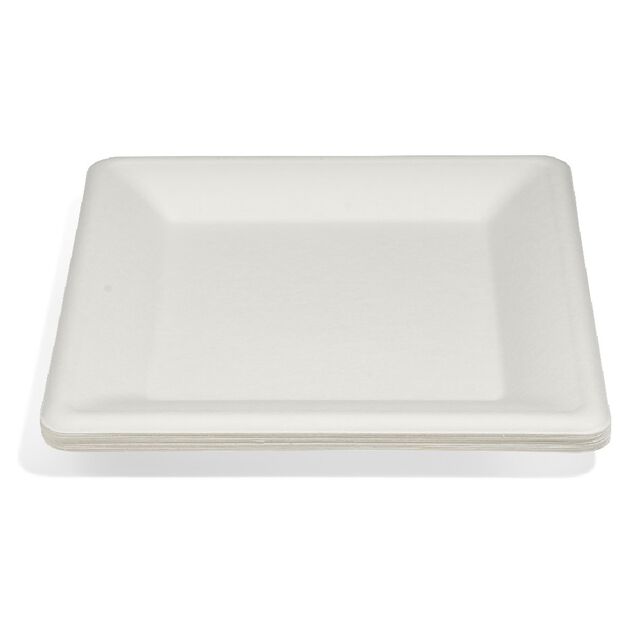 Lot de 12 assiettes plates carrées en canne à sucre