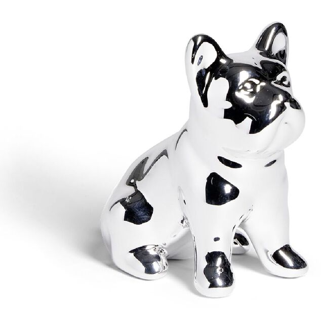 Statue chien argent&eacute; en c&eacute;ramique H9,5cm