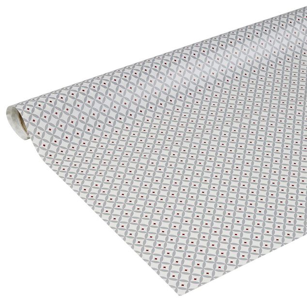 Nappe ronde toile cir&eacute;e motif gris et rouge &Oslash;160 cm