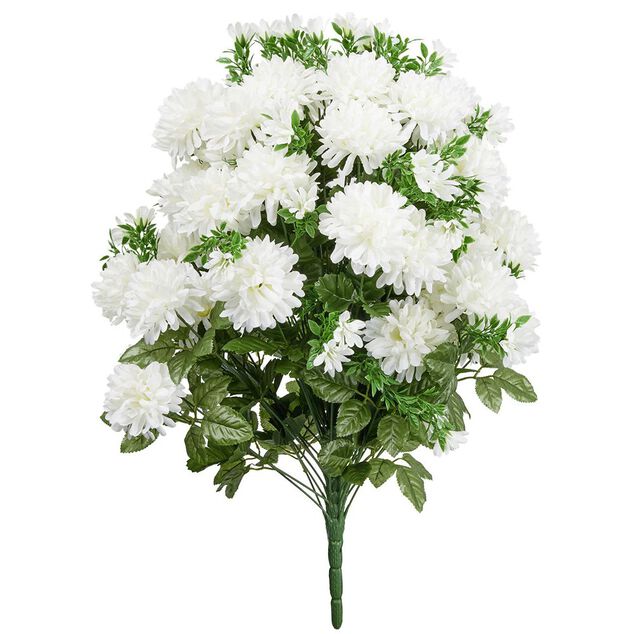 Piquet chrysanth&egrave;me blanc bouquet fleur artificielle &Oslash;38xH60cm