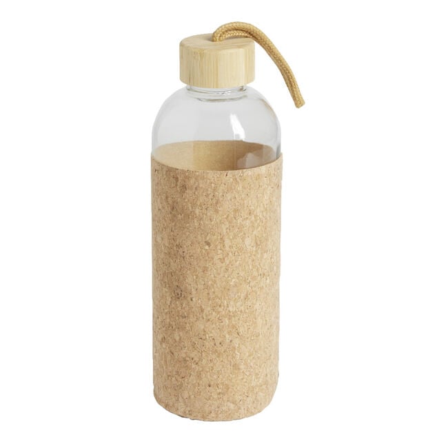 Gourde 1L en verre et housse en li&egrave;ge &Oslash;8,5xH24cm