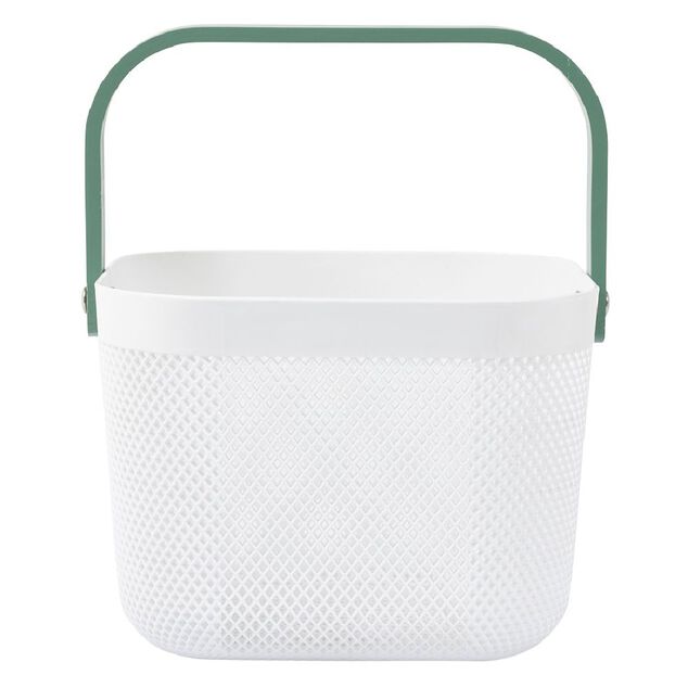 Panier plastique avec anse blanc et vert - L24 x l24 x H18 cm