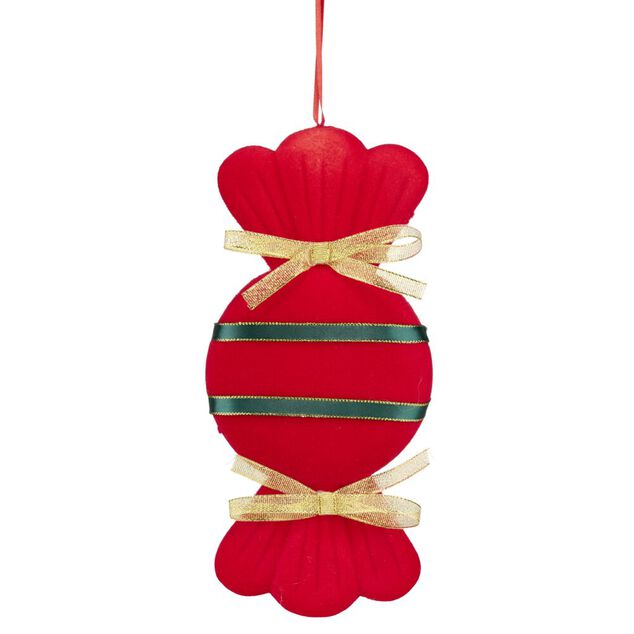 Bonbon de No&euml;l rouge brillant &agrave; suspendre H30cm (2 mod&egrave;les)