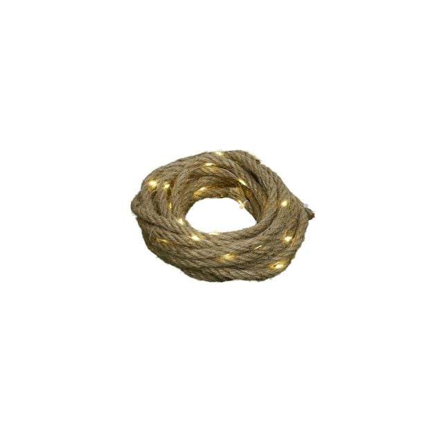 Guirlande solaire en jute 60 LED blanc chaud 5,6m