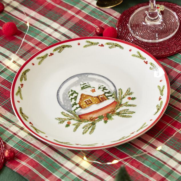 Assiette à dessert Noël céramique motif maison Ø20cm