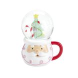 Boule à neige Noël sapin intérieur sur socle forme tasse H17cm (2 modèles)