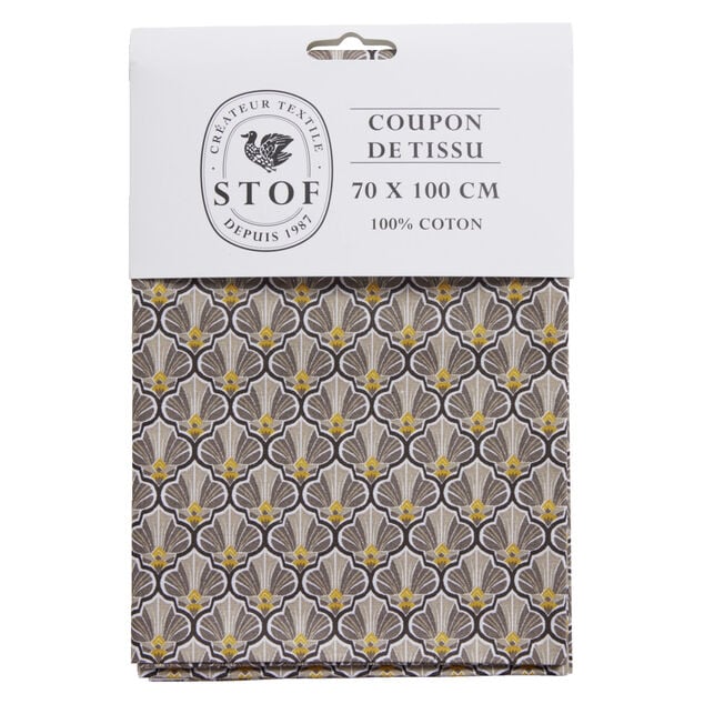 Coupon tissu imprim&eacute; Utopia 70x100cm coton beige et jaune