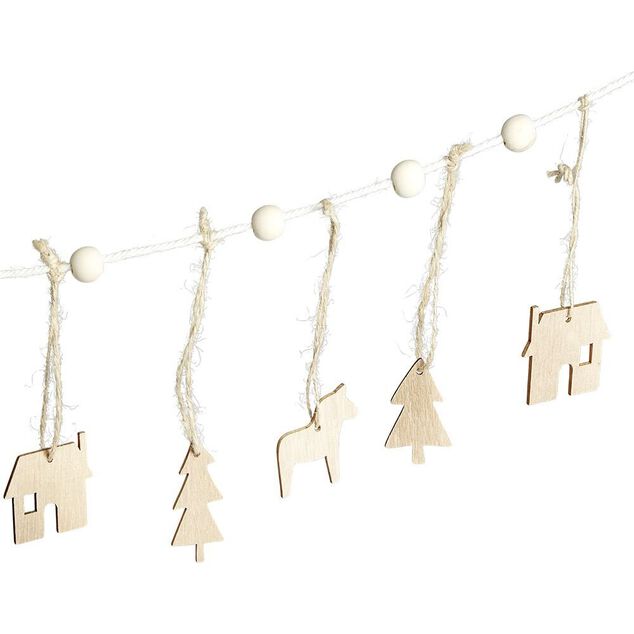 Guirlande de No&euml;l en bois fantaisie blanc 1,8m
