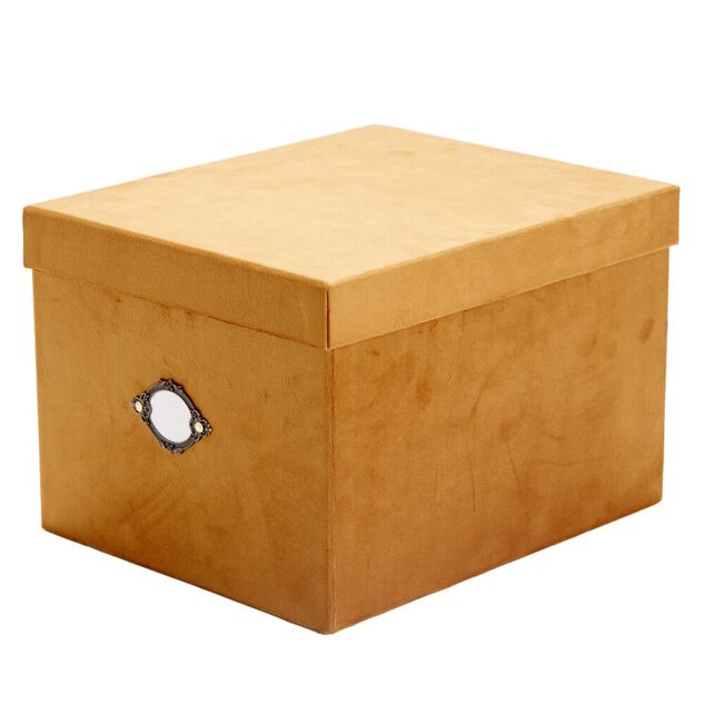 Bo&icirc;te de rangement carr&eacute;e velours marron 25x20xH30cm - Taille M