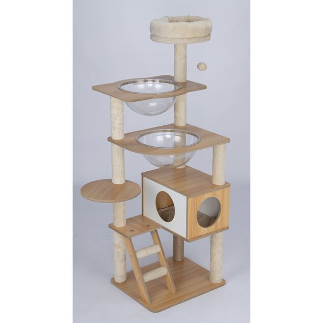 Arbre à chat XL 5 niveaux couchage griffoir beige H130cm