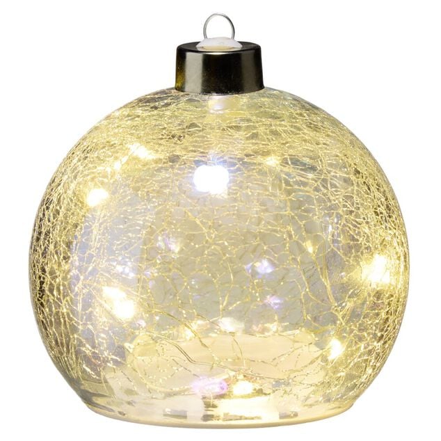 Lampe LED forme boule de No&euml;l verre et cuivre &Oslash;10XH12 cm (2 mod&egrave;les dor&eacute; ou argent&eacute;)