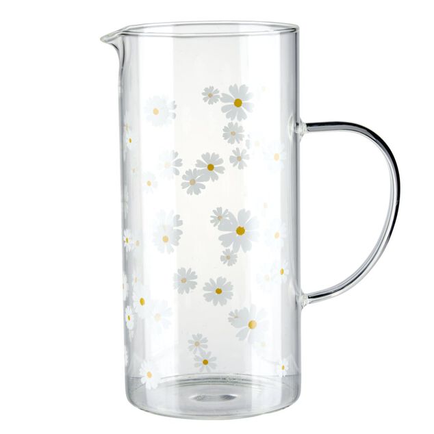 Carafe en verre 1,3L et motif paquerette H21cm