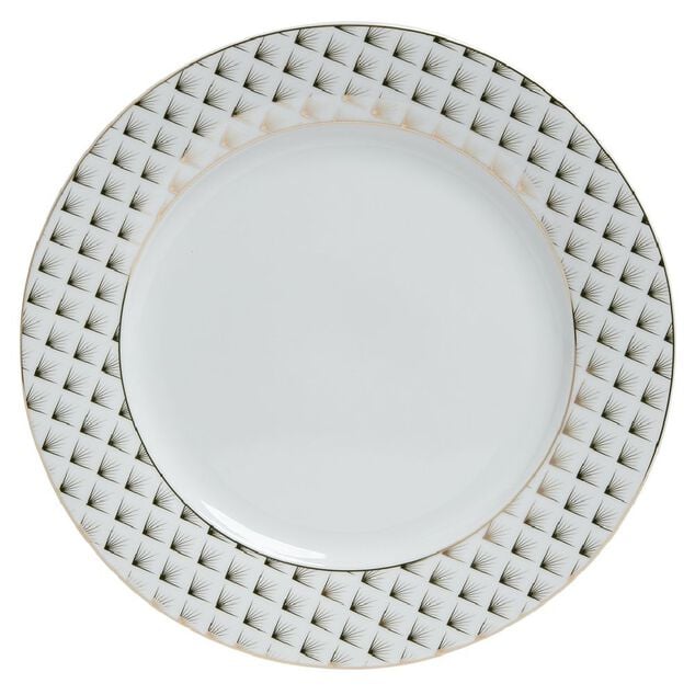 Assiette plate porcelaine blanche bord motif dor&eacute; &Oslash;27cm