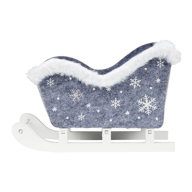 D&eacute;coration &agrave; poser tra&icirc;neau du p&egrave;re No&euml;l feutrine gris et blanc 25x10xH16cm