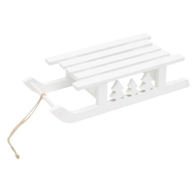 Luge d&eacute;corative &agrave; poser en bois blanc 26x11xH6cm